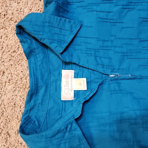 CJ BANKS SIZE 3X  beautiful blue cotton/poly/spandex textured lightweight jacket - Picture 4 of 8